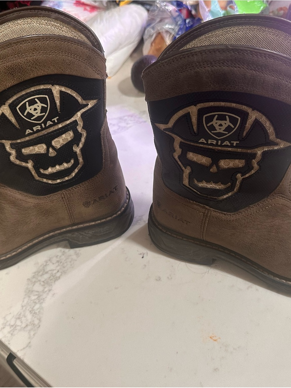 Ariat Brown and Black Leather Skull Work Boots